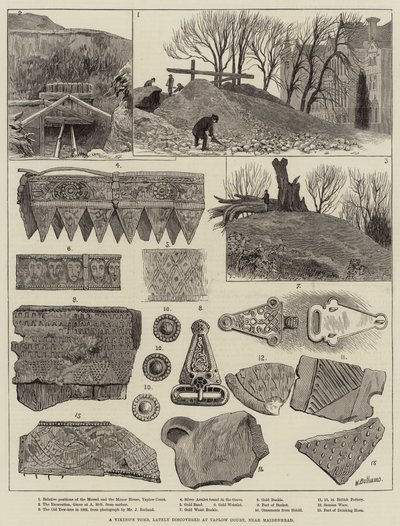 维京坟墓，最近在梅登黑德附近的塔普洛法院发现 作者 Walter Bothams